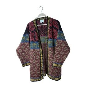 Cherry Lewis Wool Blend Long Line Open Front Cardigan sz small Vintage